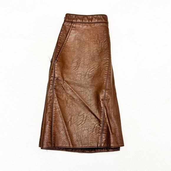 Zara Chocolate Brown Circle Mini Skirt Faux Leather Pockets Size X Small - Picture 4 of 5